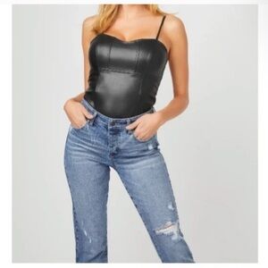 Guess Kiva Black Faux Leather Bodysuit